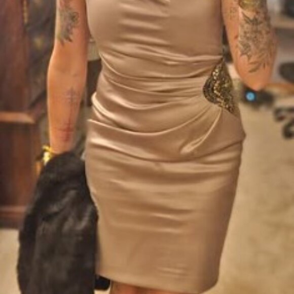 Elegant Taupe Satin Dress size 8 - Picture 8 of 8